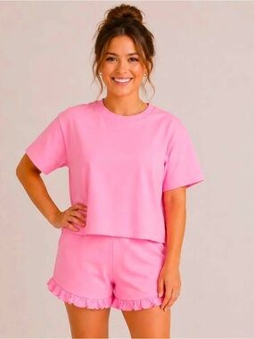 Brooke + Bubs Bamboo Pink Ruffle Adult Set
